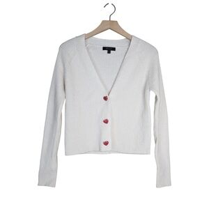 Witty Fox Women's S Rhinestone Heart Button Up Cropped Cardigan Sweater